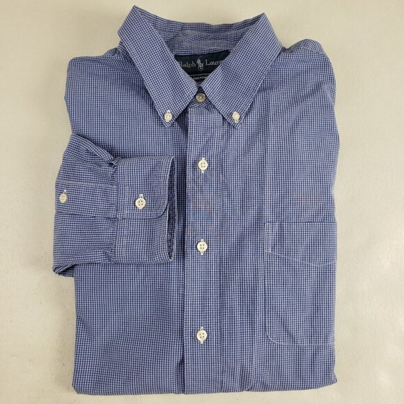 Ralph Lauren Custom Fit Mens XL Cotton Blue Check Long Sleeve Button Up Shirt - Picture 1 of 7